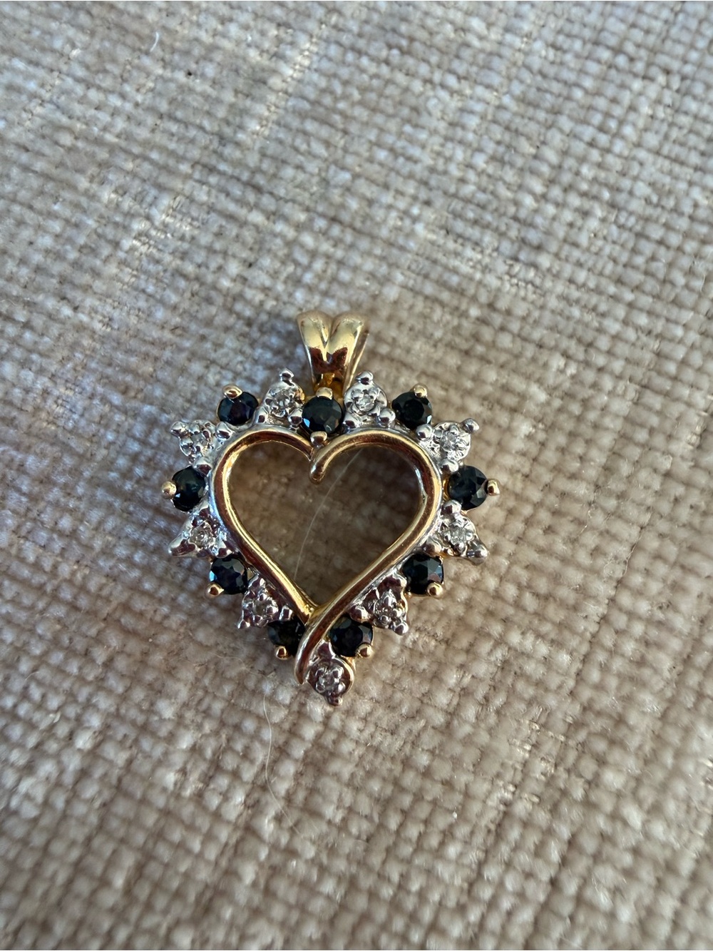 10K Yellow Gold Heart-Shape Sapphire and Diamond Pendant Necklace